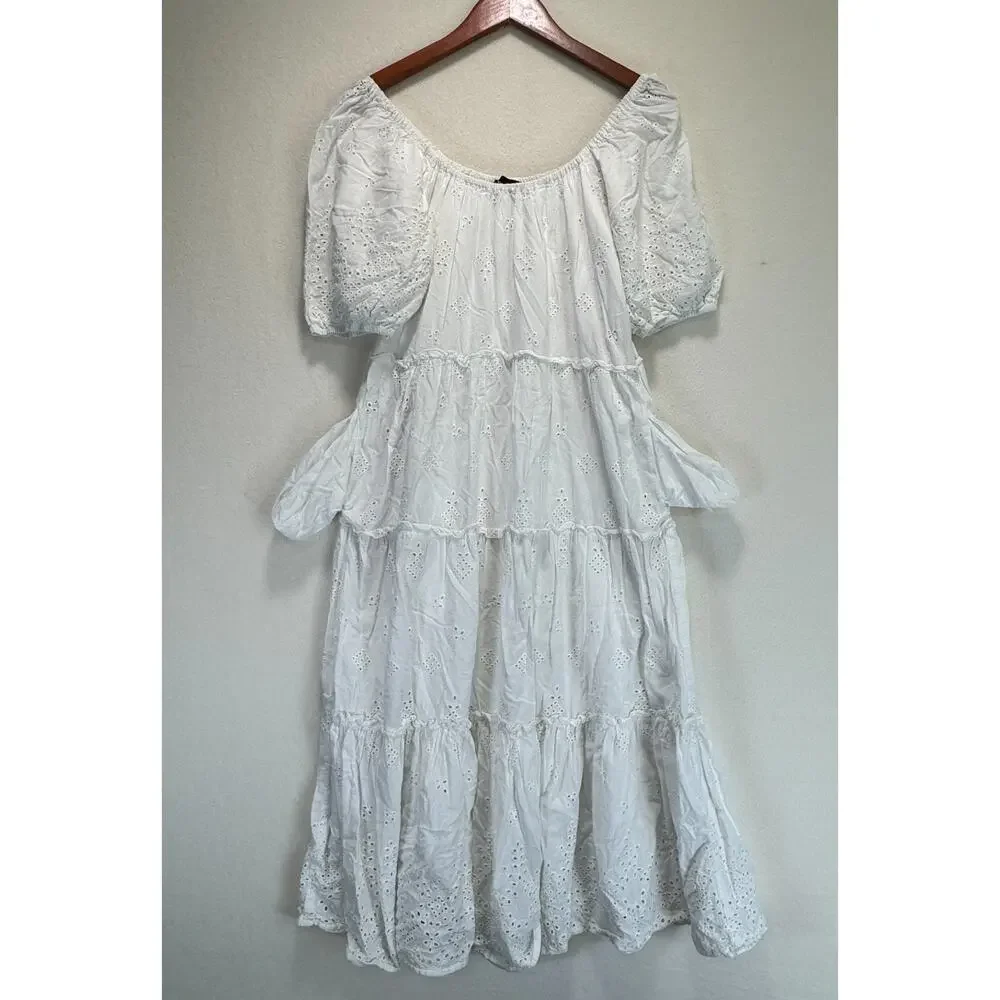 Fifteen Twenty Tiered Puff Sleeve Eyelet Dress Cotton White, Size S, Rt. $308 - Picture 10 of 12